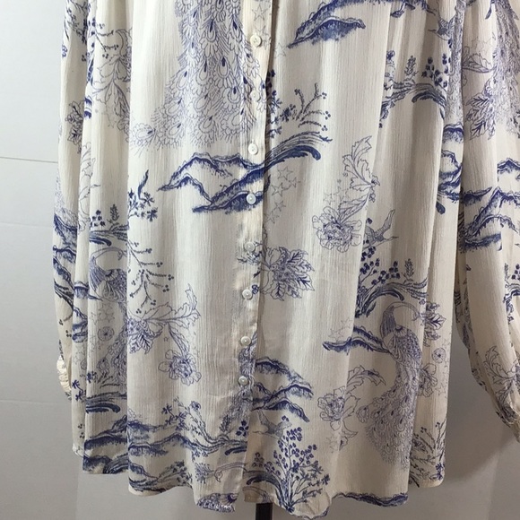 Free People blue/white floral oversized poet’s blouse/tunic M - Picture 4 of 10